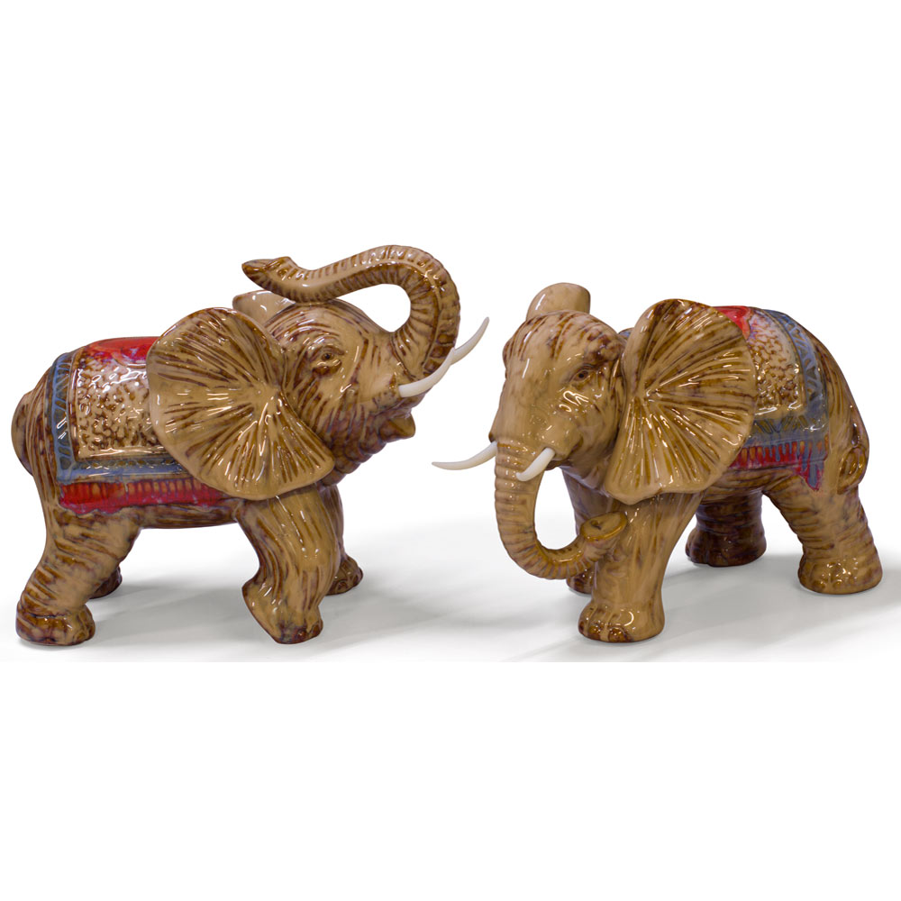 Porcelain Double Happiness Elephant Asian Statue Set