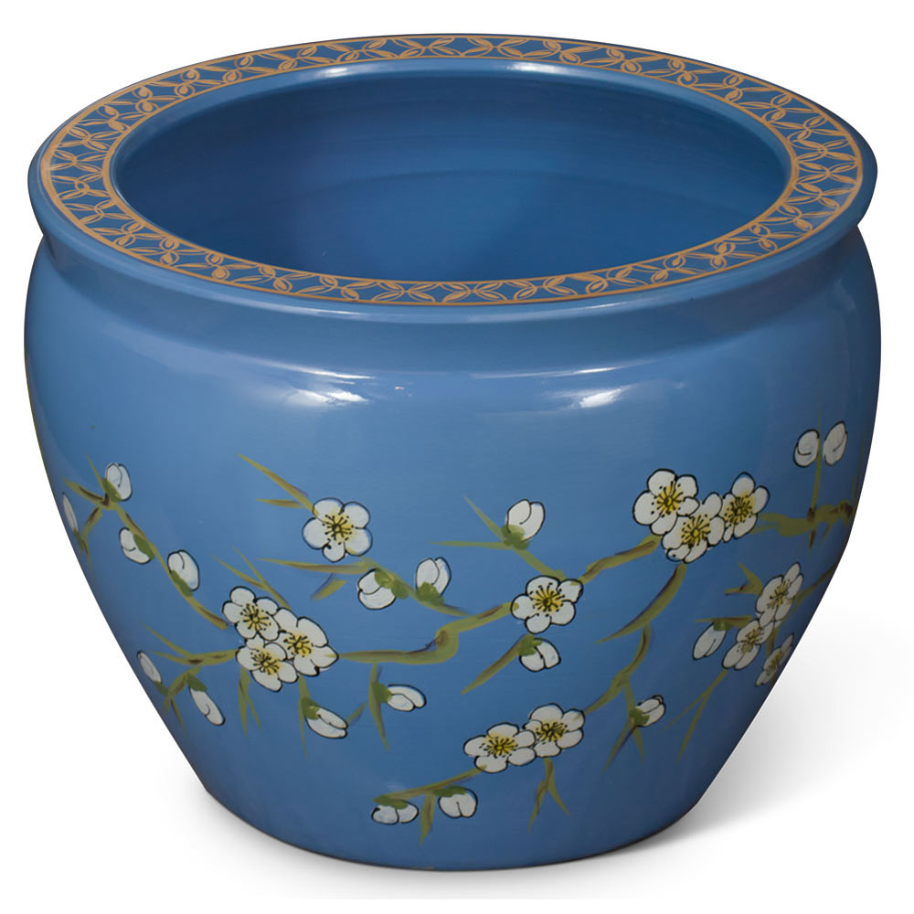 12 Inch Light Blue Porcelain Cherry Blossom Chinese Fishbowl Planter