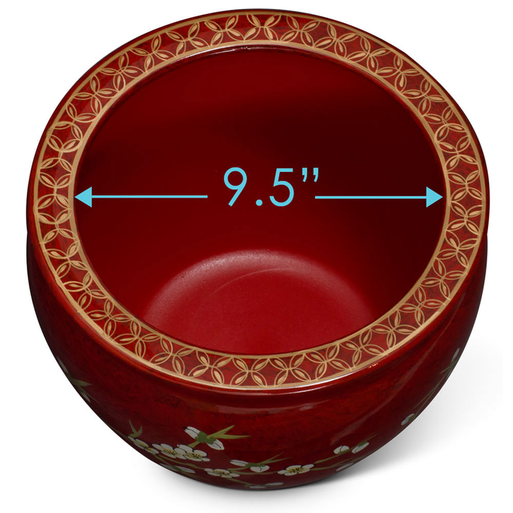 12 Inch Red Porcelain Cherry Blossom Chinese Fishbowl Planter