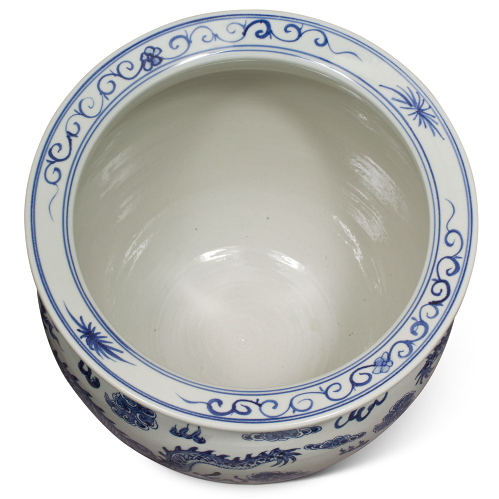 14 Inch Blue and White Porcelain Imperial Dragon Chinese Fishbowl Planter