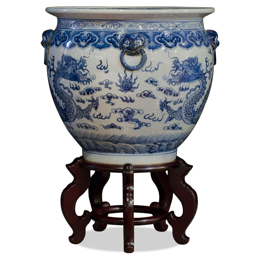 16 Inch Blue and White Porcelain Imperial Dragon Chinese