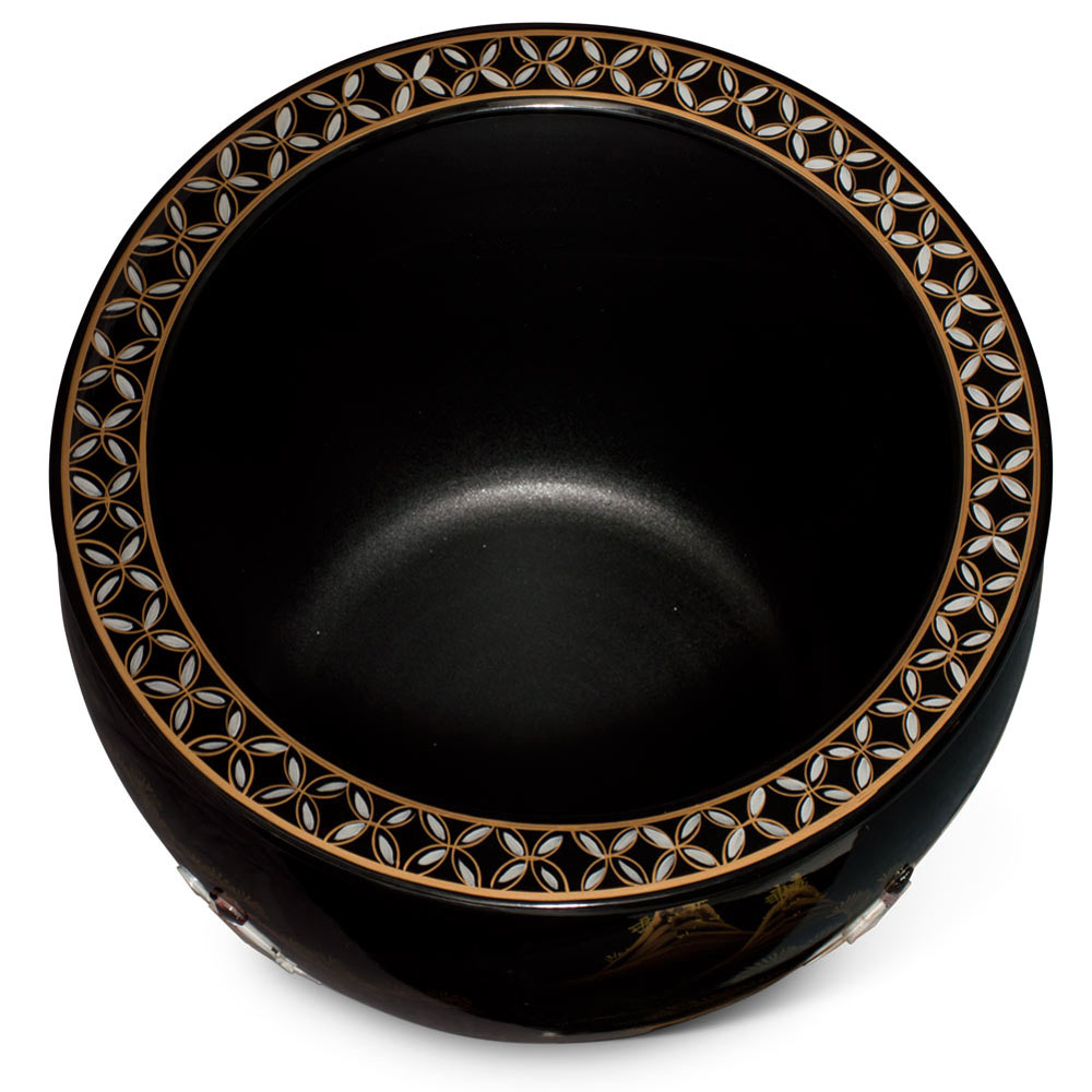 17 Inch Black Mother of Pearl Figurine Chinese Fishbowl Planter