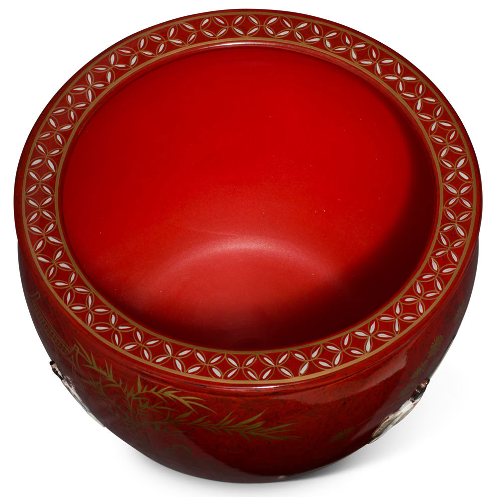 17 Inch Red Mother of Pearl Figurine Chinese Fishbowl Planter