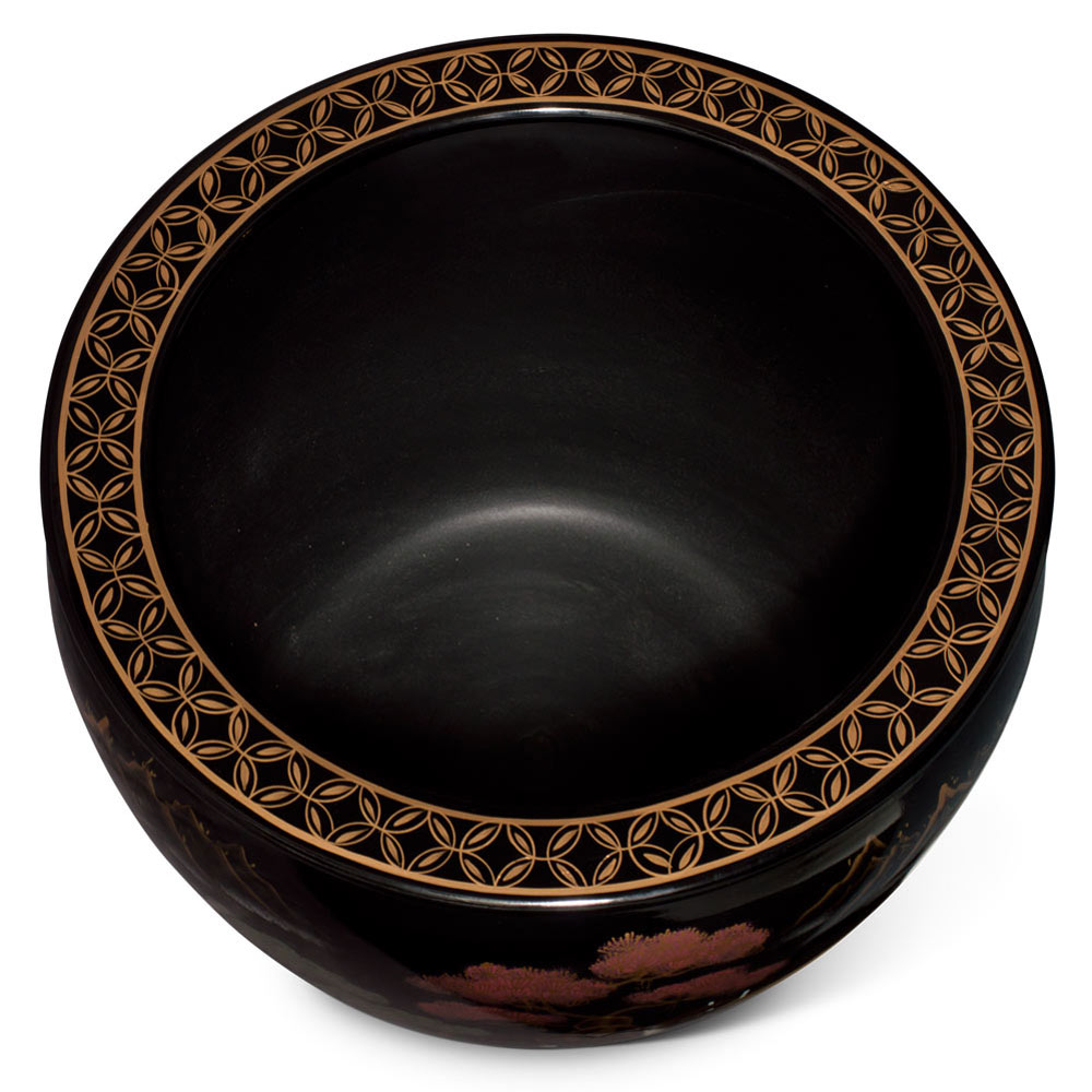 17 Inch Black Porcelain Scenery Motif Fishbowl Planter