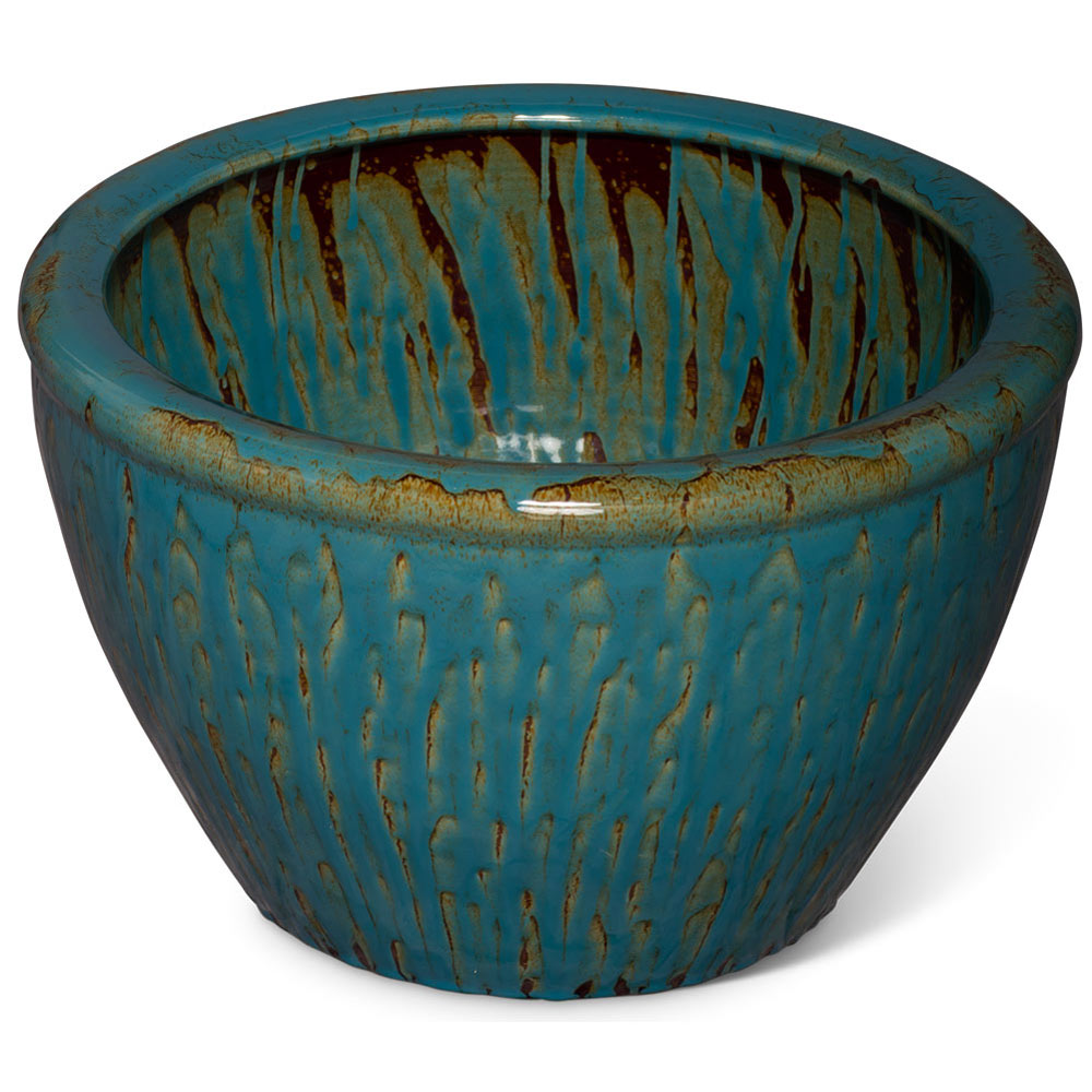 20 Inch Handmade Distressed Teal Chinese Fishbowl Planter