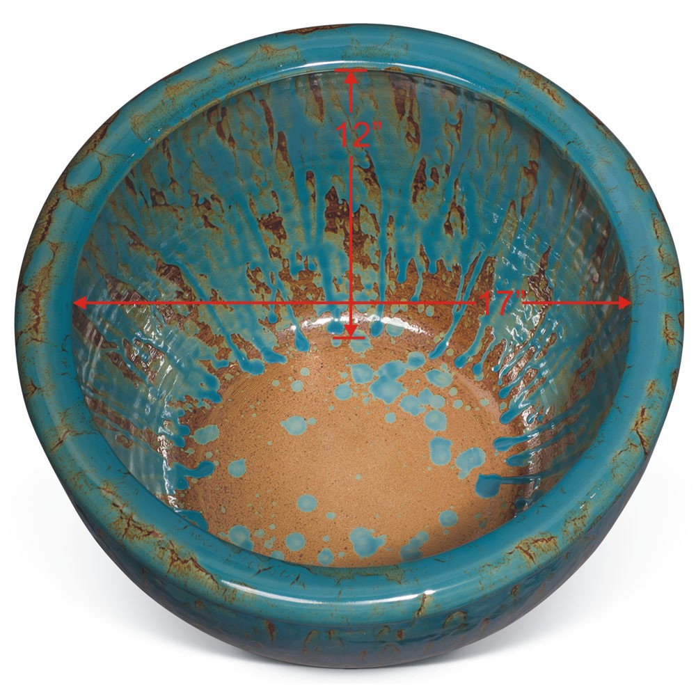 20 Inch Handmade Distressed Teal Chinese Fishbowl Planter