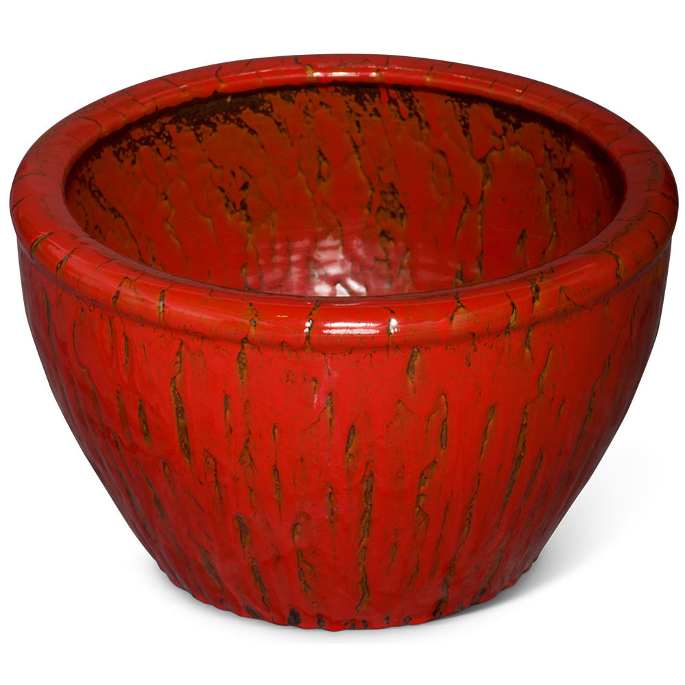 20 Inch Handmade Distressed Red Chinese Fishbowl Planter