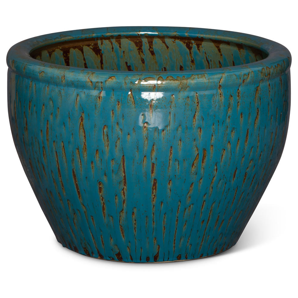 28in Handmade Distressed Teal Chinese Fishbowl Planter