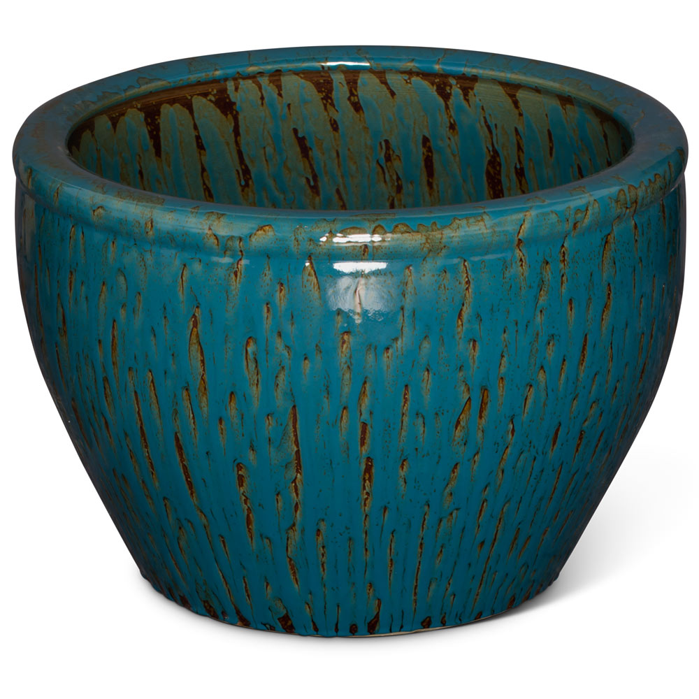 28in Handmade Distressed Teal Chinese Fishbowl Planter