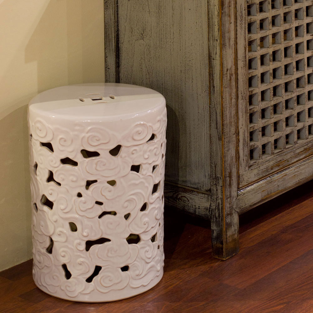 Blanc de Chine Cloud Motif Oriental Garden Stool