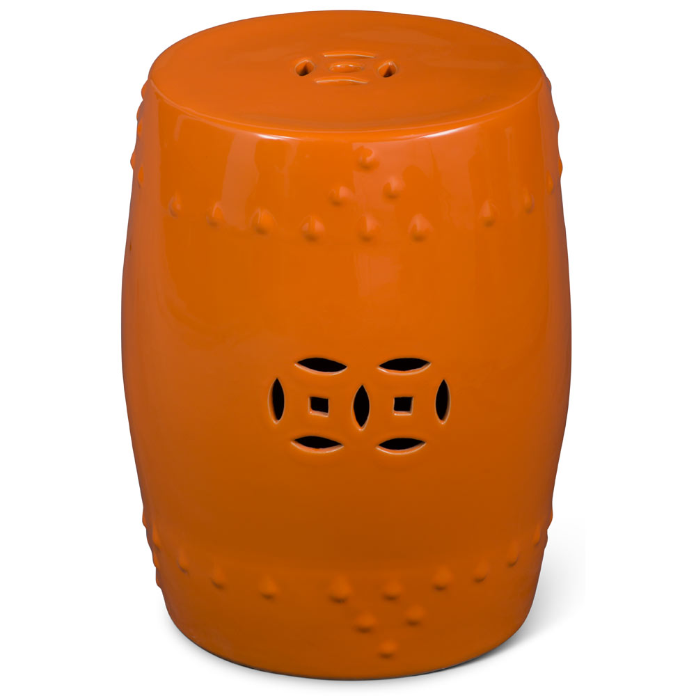 Mandarin Orange Porcelain Coin Motif Chinese Drum Garden Stool