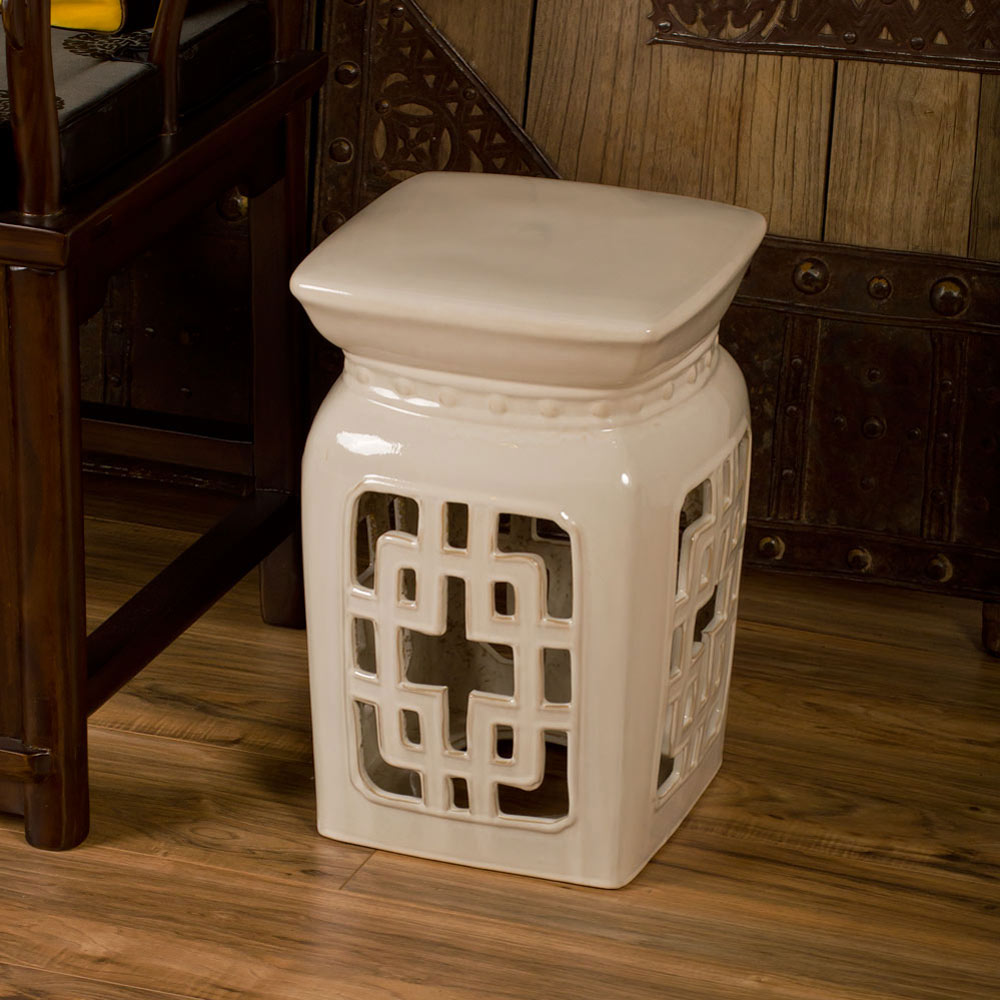 Blanc de Chine Key Motif Oriental Garden Stool