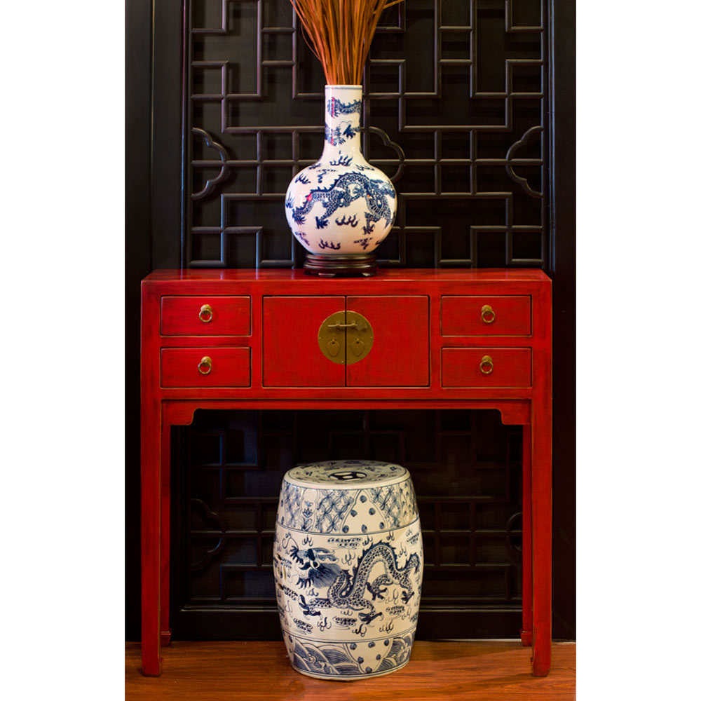 Blue & White Porcelain Chinese Imperial Dragon Motif Garden Stool