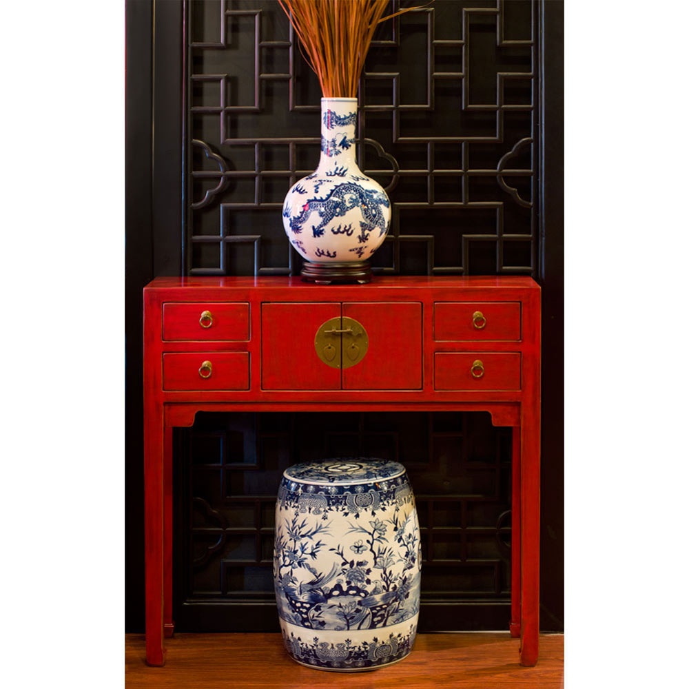 Blue & White Porcelain Flower and Bird Motif Chinese Garden Stool