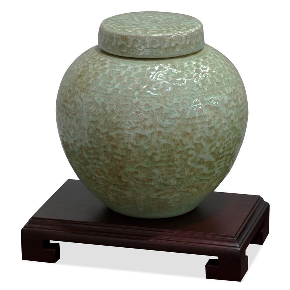 Green Qing Dynasty Crackle Porcelain Chinese Jar