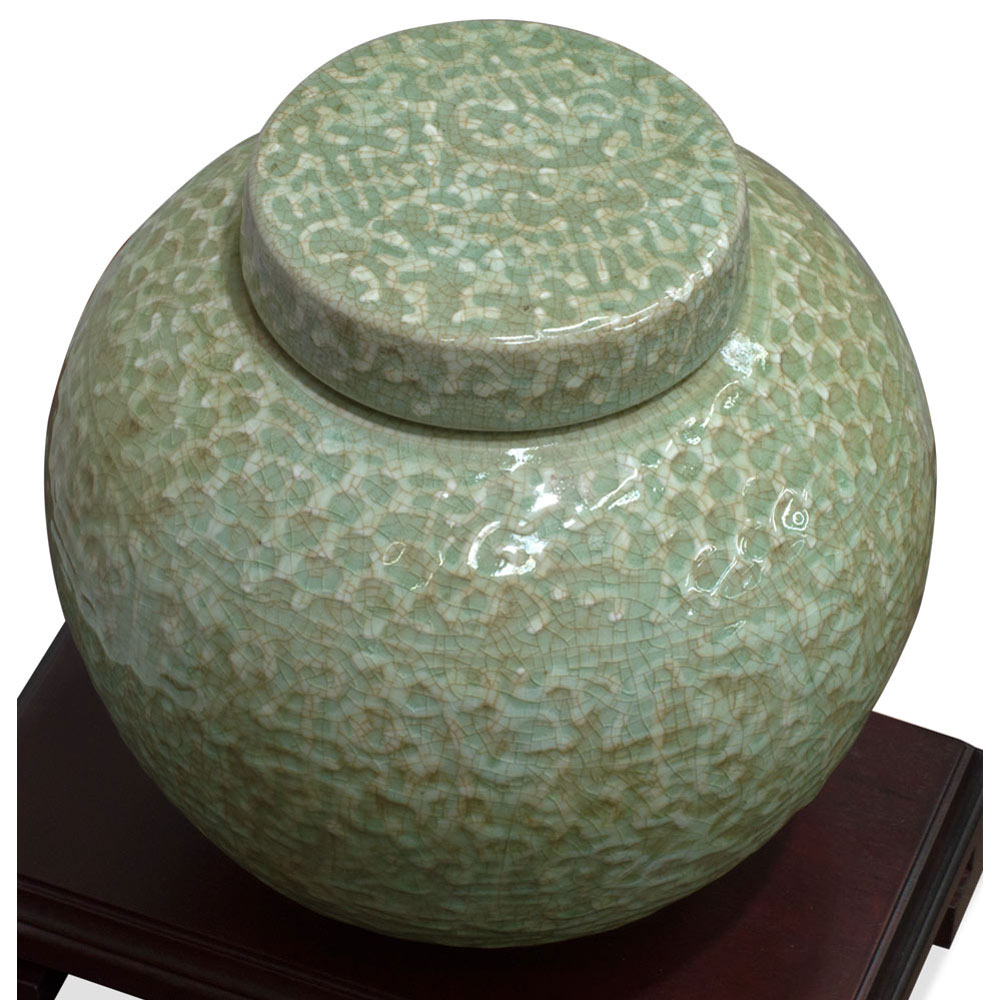 Green Qing Dynasty Crackle Porcelain Chinese Jar