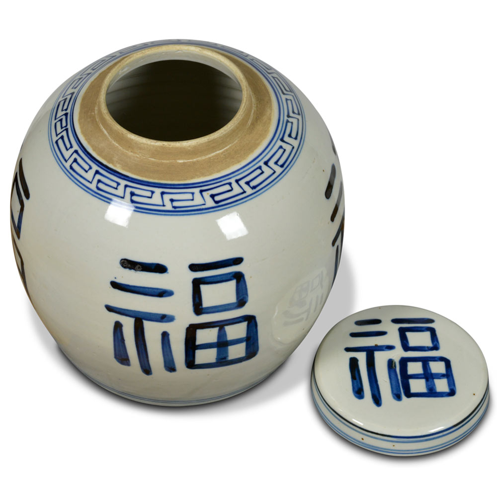 Good Luck Blue and White Chinese Porcelain Jar