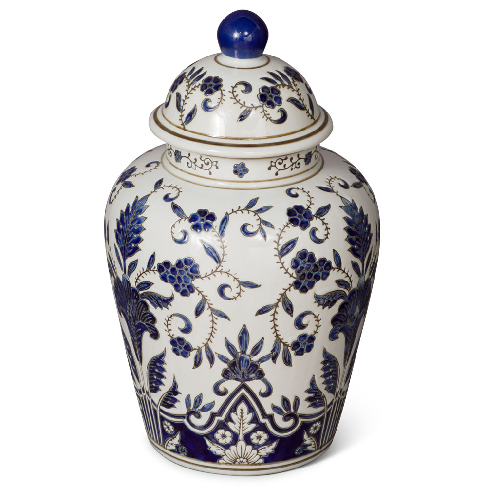 Blue and White Porcelain Oriental Ginger Jar