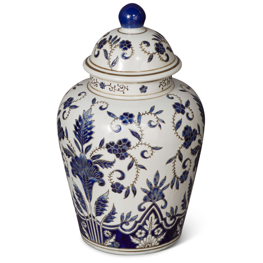 Blue and White Porcelain Oriental Ginger Jar