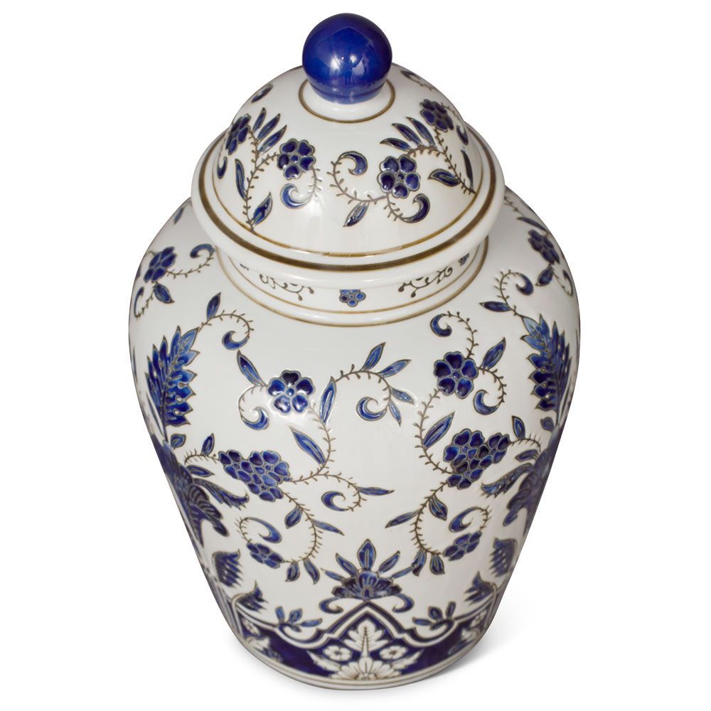 Blue and White Porcelain Oriental Ginger Jar