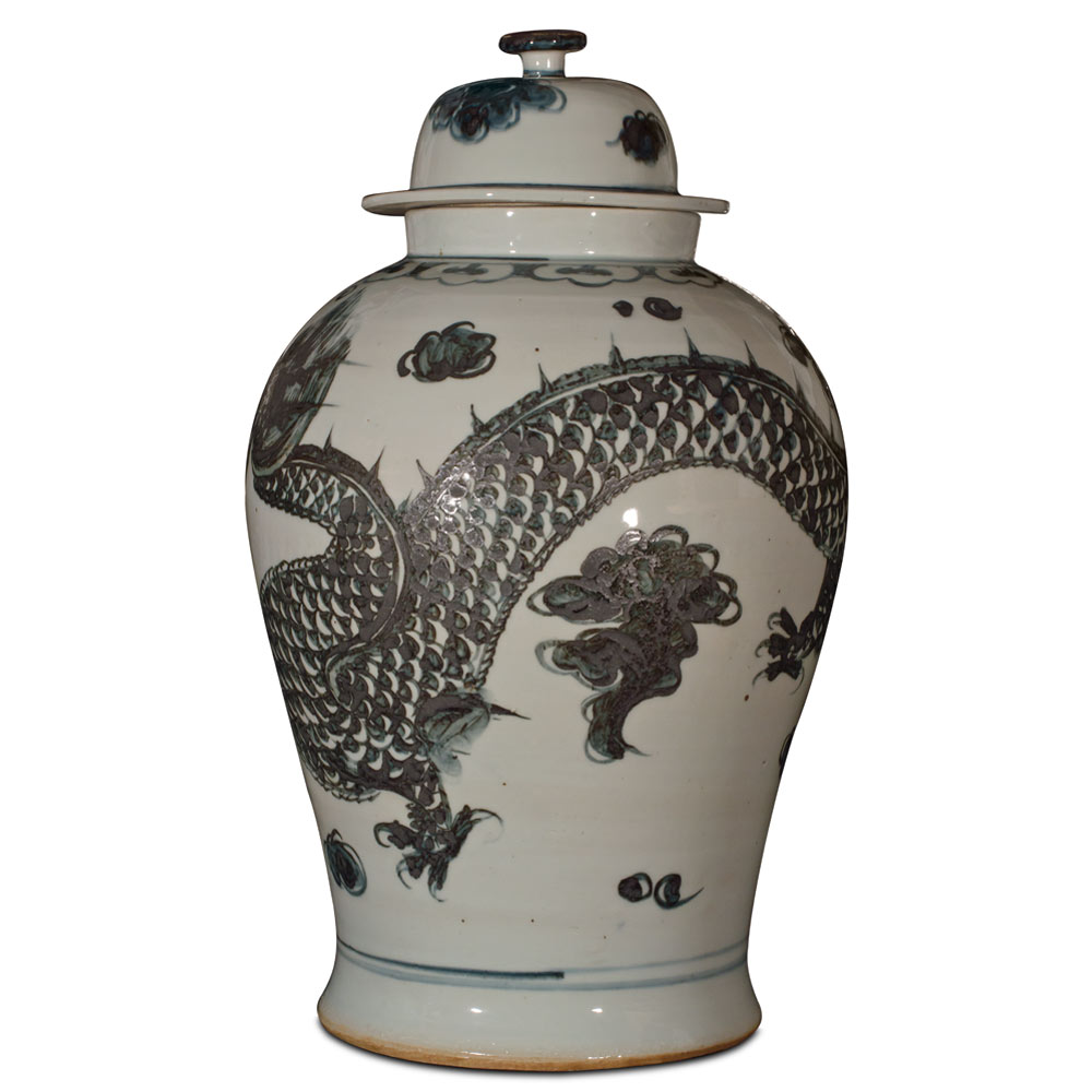 Black and White Porcelain Imperial Prosperity Dragon Oriental Jar