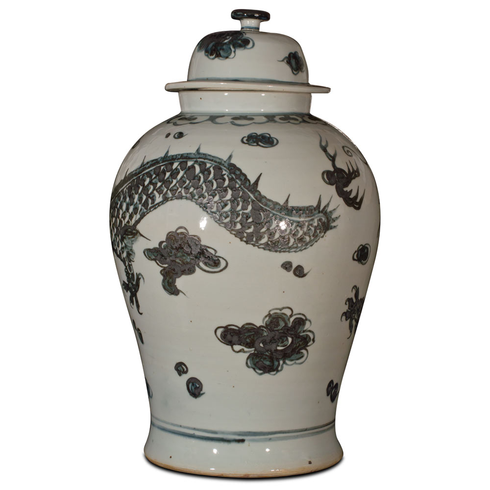 Black and White Porcelain Imperial Prosperity Dragon Oriental Jar