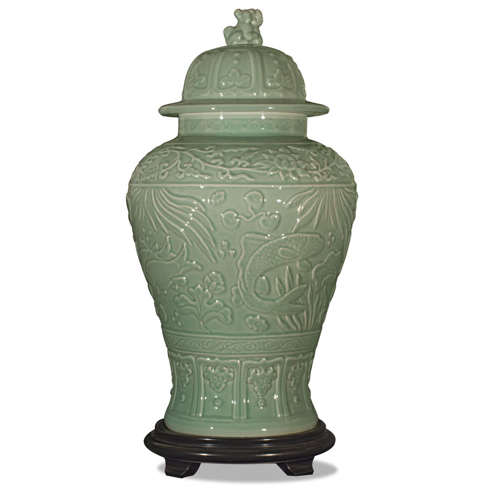 Celadon Porcelain Qing Foo Dog Oriental Jar