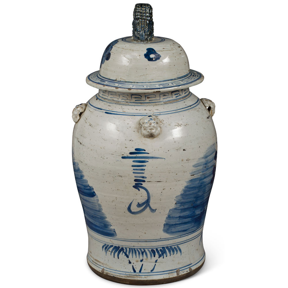 26 Inch Vintage Blue & White Flower Motif Porcelain Chinese Ginger Jar