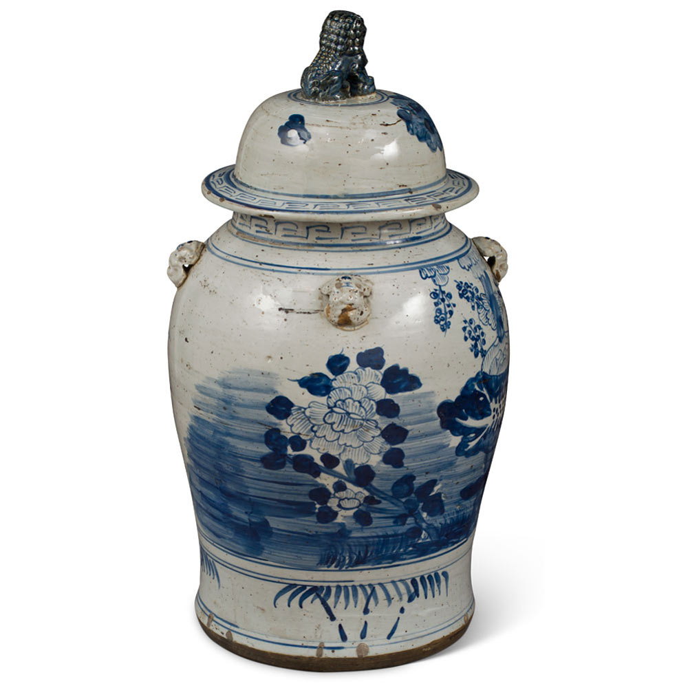 26 Inch Vintage Blue & White Flower Motif Porcelain Chinese Ginger Jar
