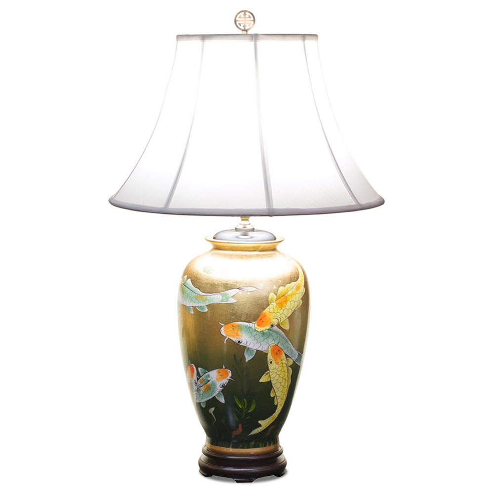 Gold Leaf Prosperity Koi Fish Chinese Ceramic Lamp