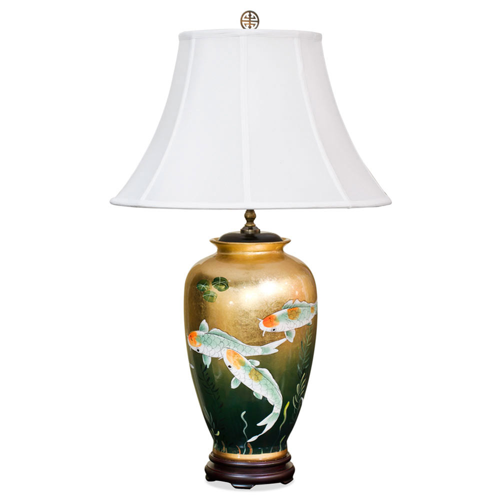 Gold Leaf Prosperity Koi Fish Chinese Ceramic Lamp