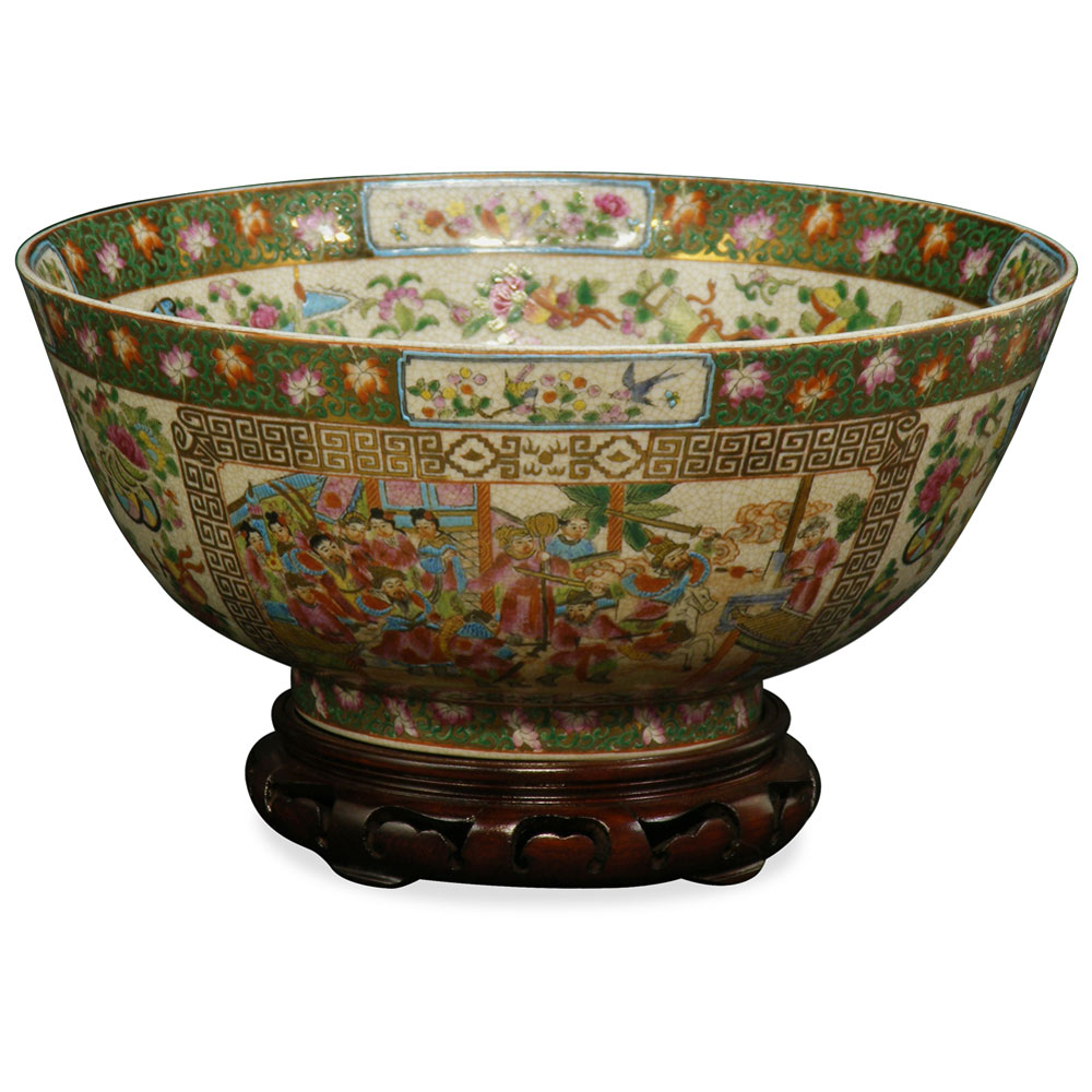 12 Inch Chinese Rose Medallion Porcelain Bowl