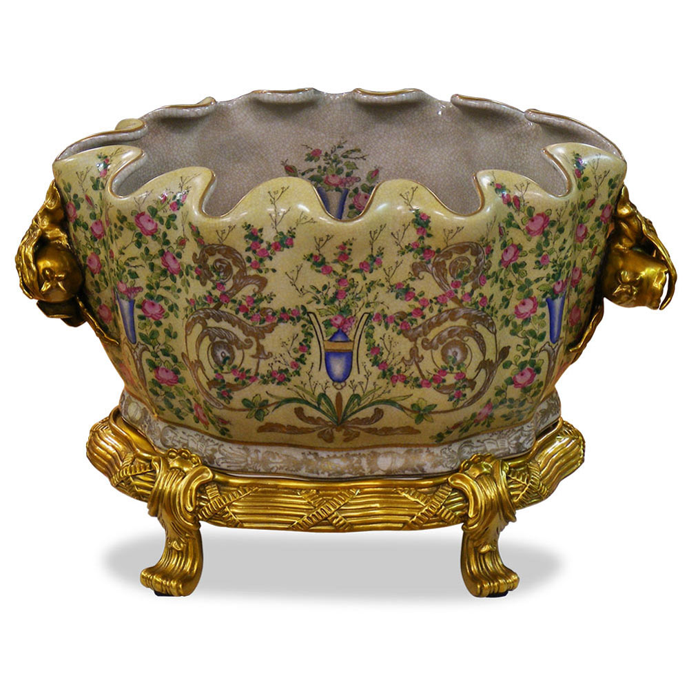 18th Century Ormolu Porcelain Flower Asian Basin