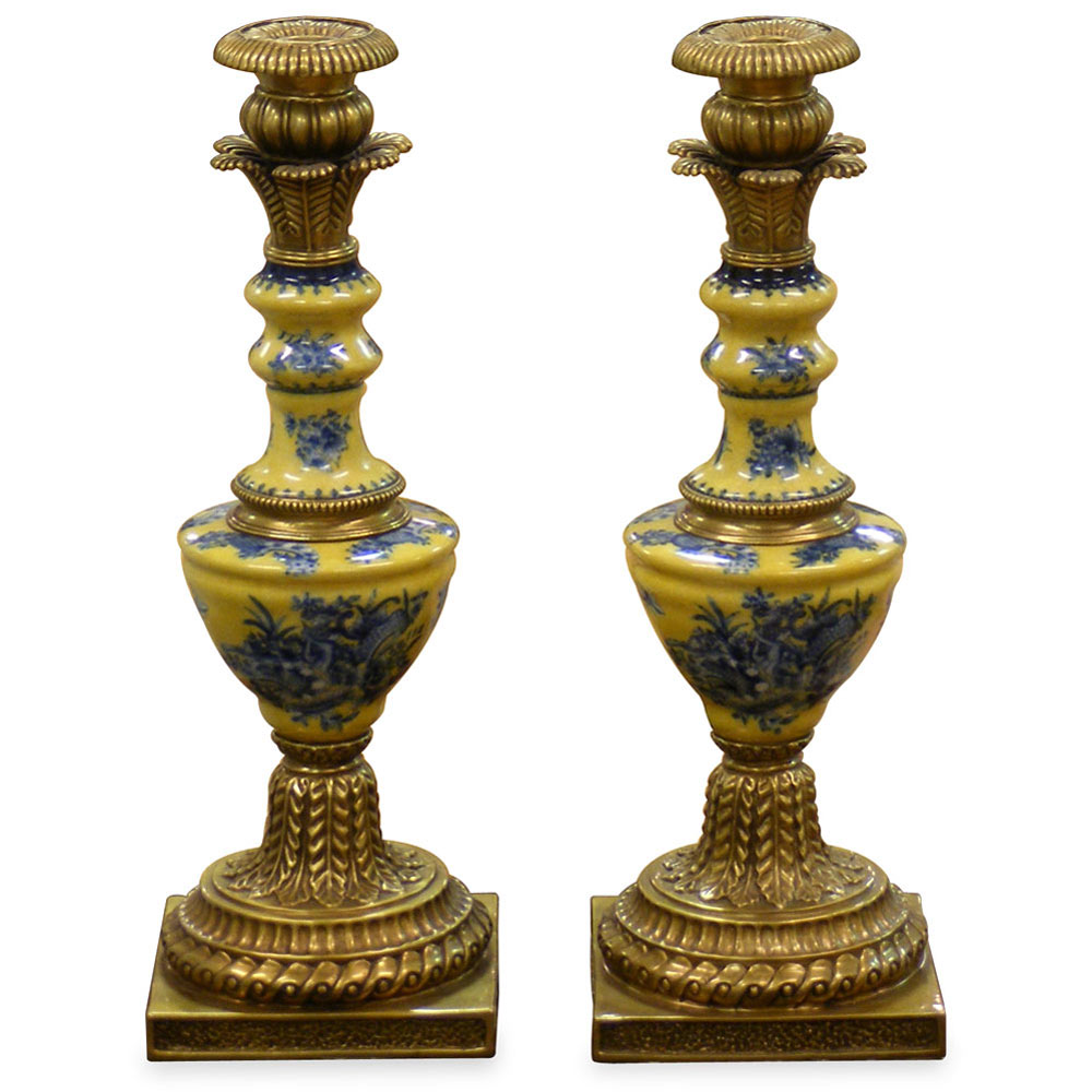 Famille Jaune Motif Oriental Candle Holder Set