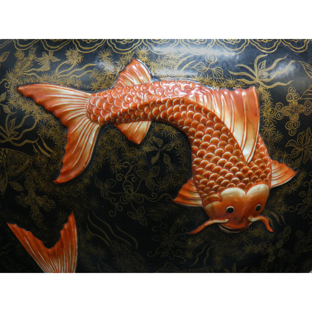 16 Inch Porcelain Koi Fish Motif Chinese Fishbowl Planter