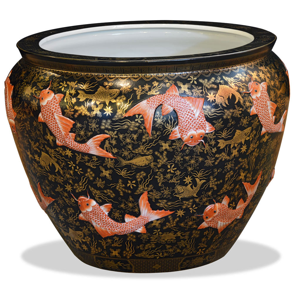 20.5 Inch Porcelain Koi Fish Motif Chinese Fishbowl Planter