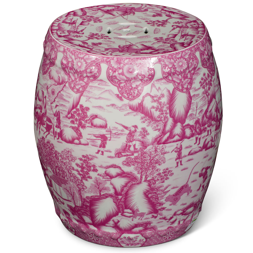 Pink Chinoiserie Scenery Garden Stool