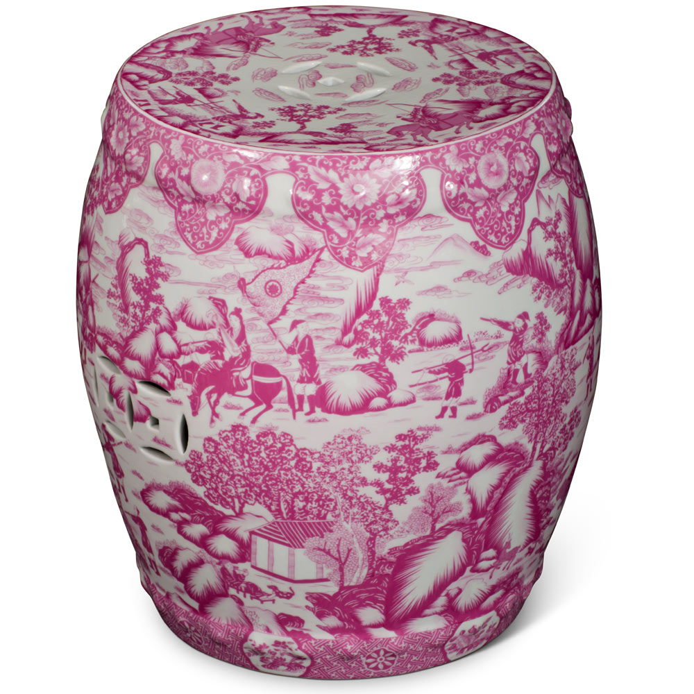 Pink Chinoiserie Scenery Garden Stool