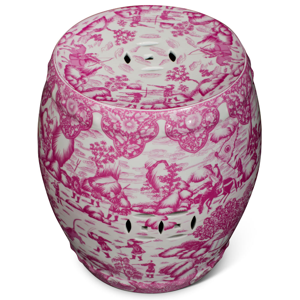 Pink Chinoiserie Scenery Garden Stool