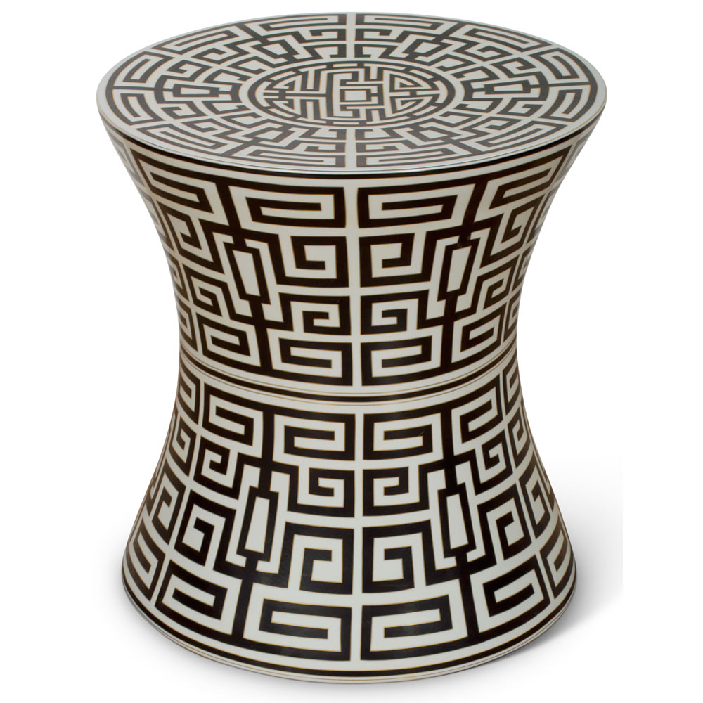 Black and White Key to Longevity Oversized Porcelain Garden Stool