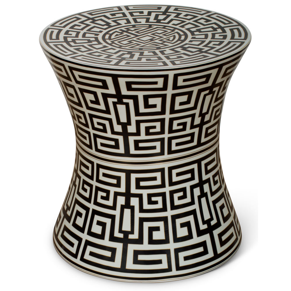 Black and White Key to Longevity Oversized Porcelain Garden Stool