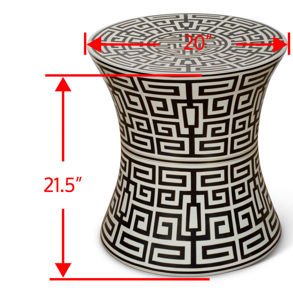 Black and White Key to Longevity Oversized Porcelain Garden Stool