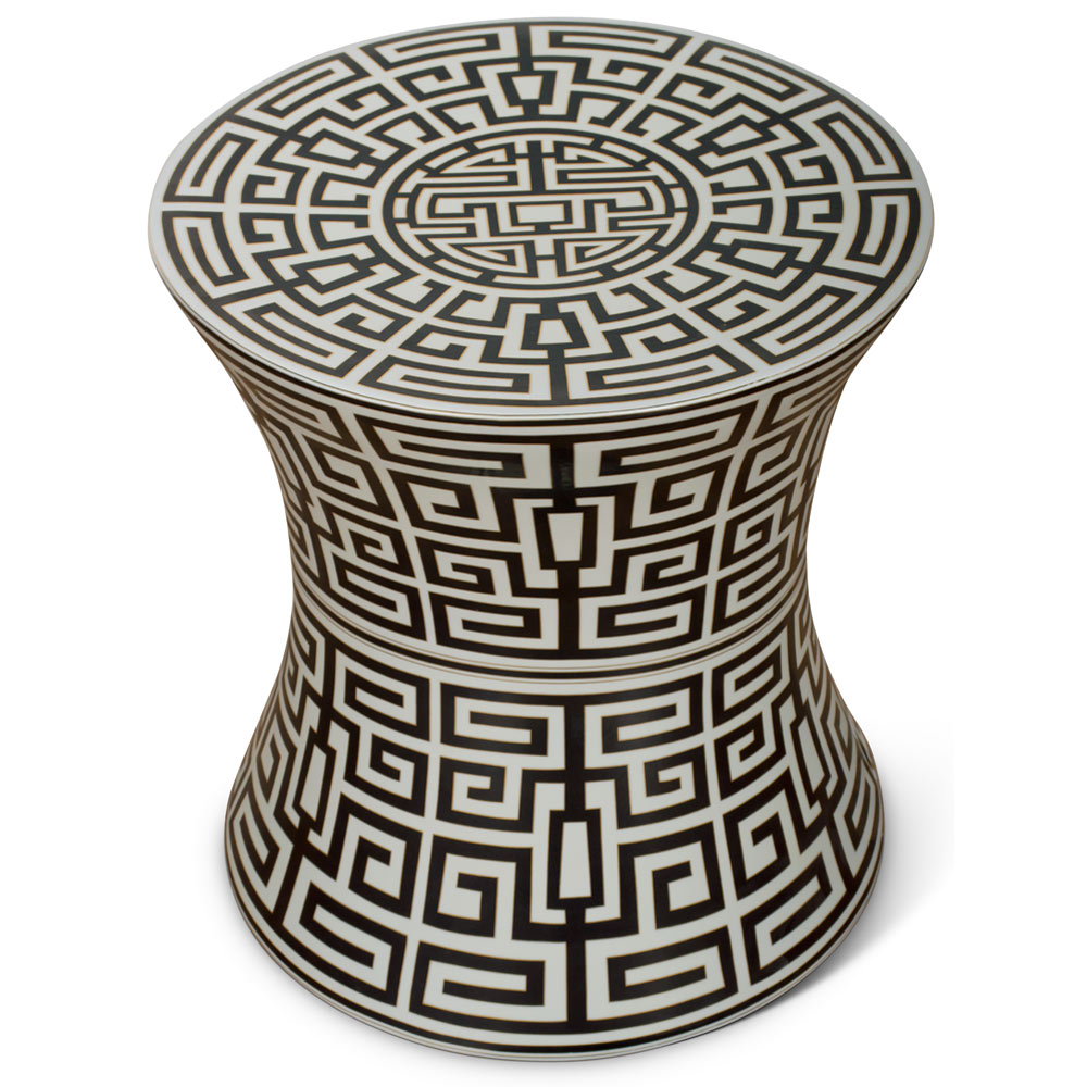 Black and White Key to Longevity Oversized Porcelain Garden Stool