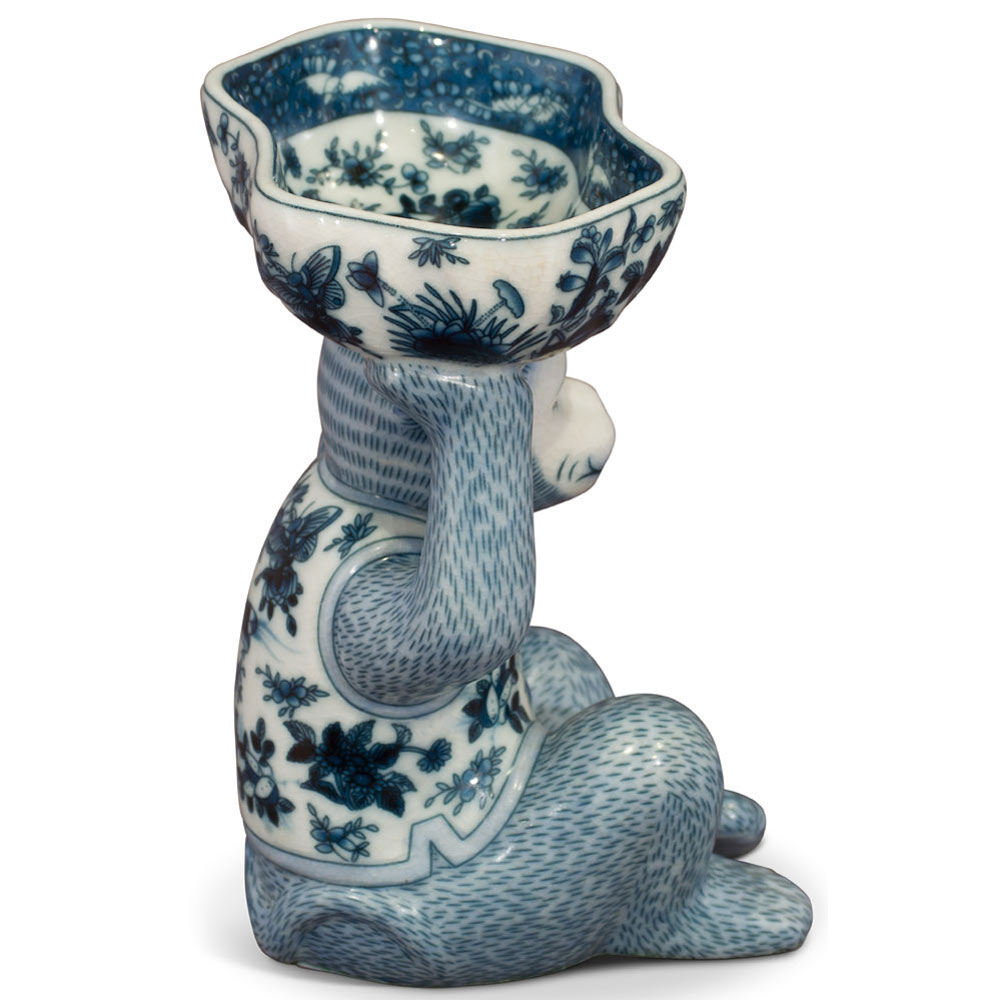 Blue and White Chinese Porcelain Monkey Holding Lotus Dish