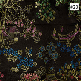 Chinese Courtyard Design Black Silk Fabric (#23)