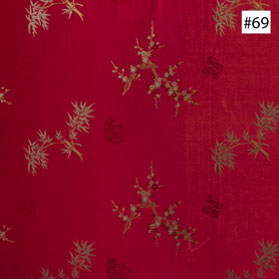 Cherry Blossom and Bamboo Design  Red Silk Fabric (#69)
