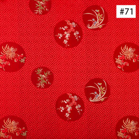 Four-Season Flower Design Red Silk Fabric (#71)