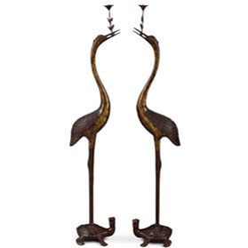 47 Inch Hand Forged Bronze Longevity Pair of Cranes