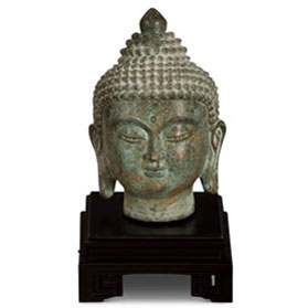 Bronze Enlightened Buddha Head Asian Statue