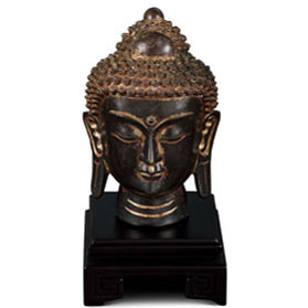 Black Bronze Meditating Buddha Head Asian Statue